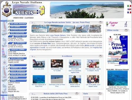 Screen dell'home page della sezione di Porto Pino della Lega Navale Italiana