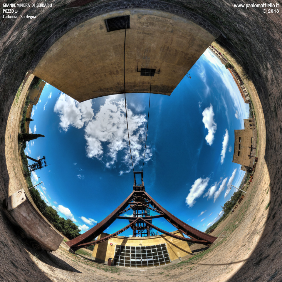 panorama stereografico stereographic - stereographic panorama - Sardegna→Carbonia→Grande Miniera di Serbariu | Castello e sala argano pozzo 1, 10.06.2013
