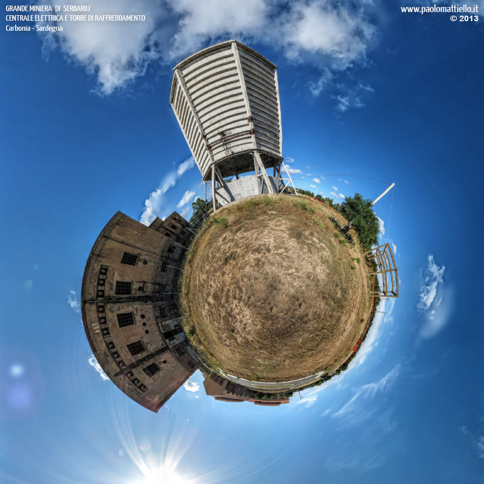 panorama stereografico stereographic - stereographic panorama - Sardegna→Carbonia→Grande Miniera di Serbariu | Torre di raffreddamento e centrale elettrica, 10.06.2013