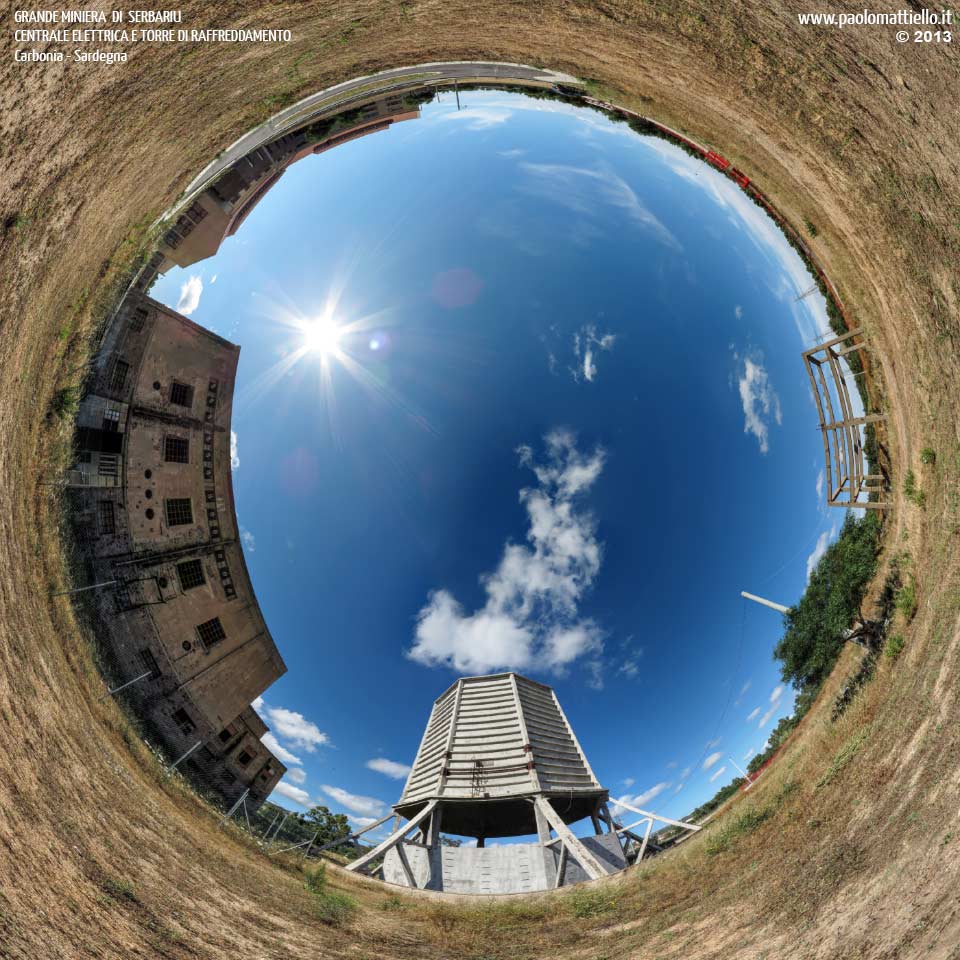 panorama stereografico stereographic - stereographic panorama - Sardegna→Carbonia→Grande Miniera di Serbariu | Torre di raffreddamento e centrale elettrica, 10.06.2013