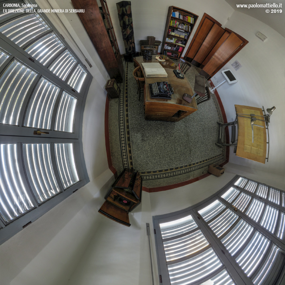 panorama stereografico stereographic - stereographic panorama - Sardegna→Carbonia | Ex direzione della Miniera di Serbariu, sala direttore, 05.05.2019