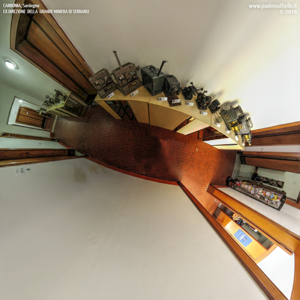 panorama stereografico stereographic - stereographic panorama - Sardegna→Carbonia | Ex direzione della Miniera di Serbariu, esposizione proiettori, 05.05.2019