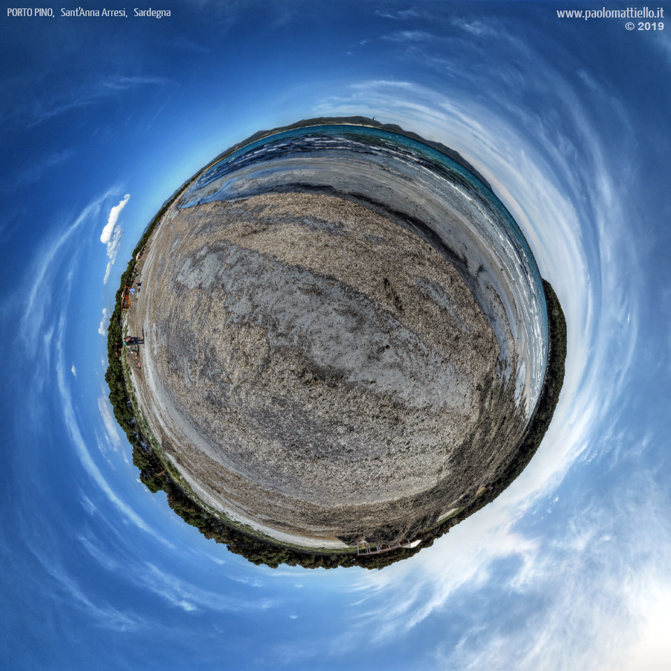panorama stereografico stereographic - stereographic panorama - Sardegna→S.Anna Arresi | Porto Pino, pulizia della prima spiaggia in giugno, 24.05.2019