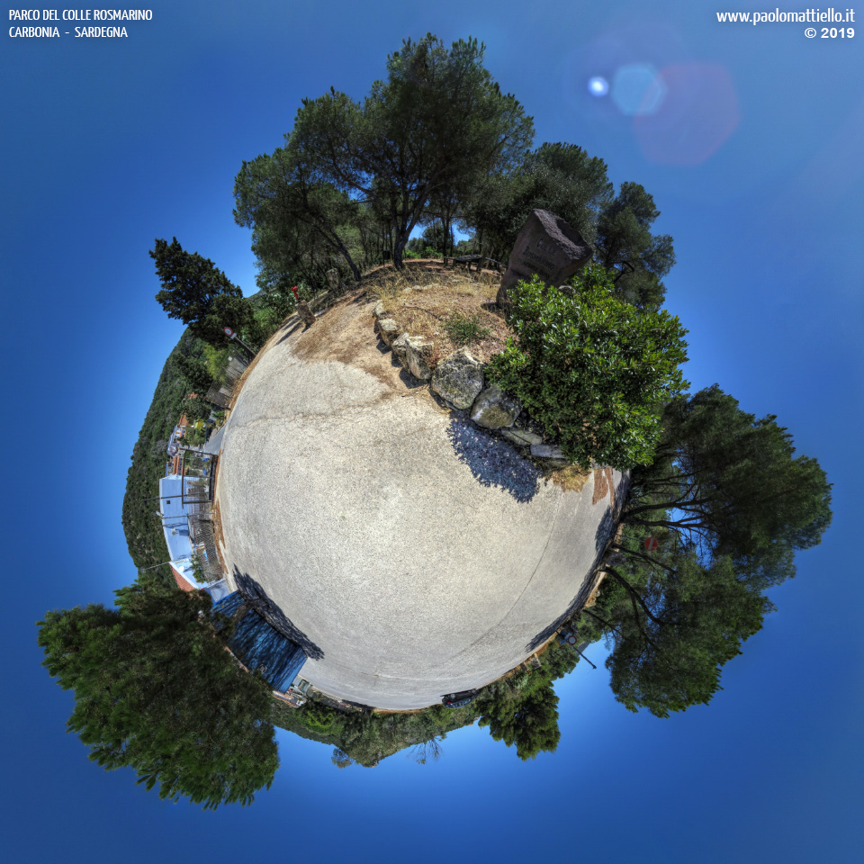 panorama stereografico stereographic - stereographic panorama - Sardegna→Carbonia | Parco del Colle Rosmarino, piazzale parcheggio e sentieri, 30.07.2019