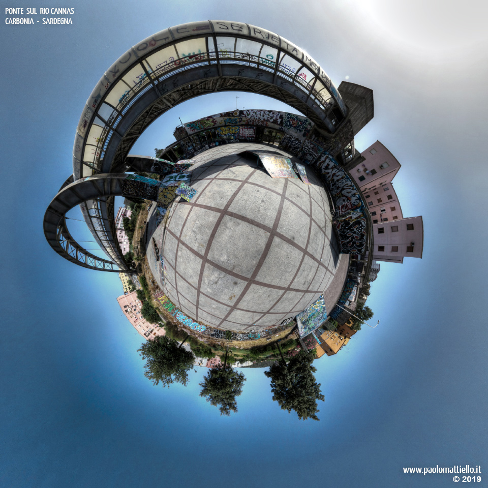 panorama stereografico stereographic - stereographic panorama - Sardegna→Carbonia | Ponte sul Rio Cannas e skate park, 11.08.2019