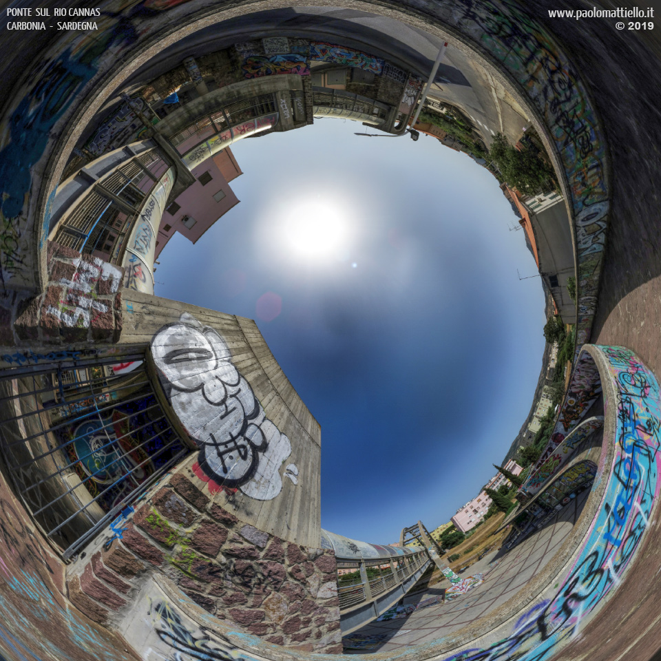 panorama stereografico stereographic - stereographic panorama - Sardegna→Carbonia | Ponte sul Rio Cannas e skate park, 11.08.2019