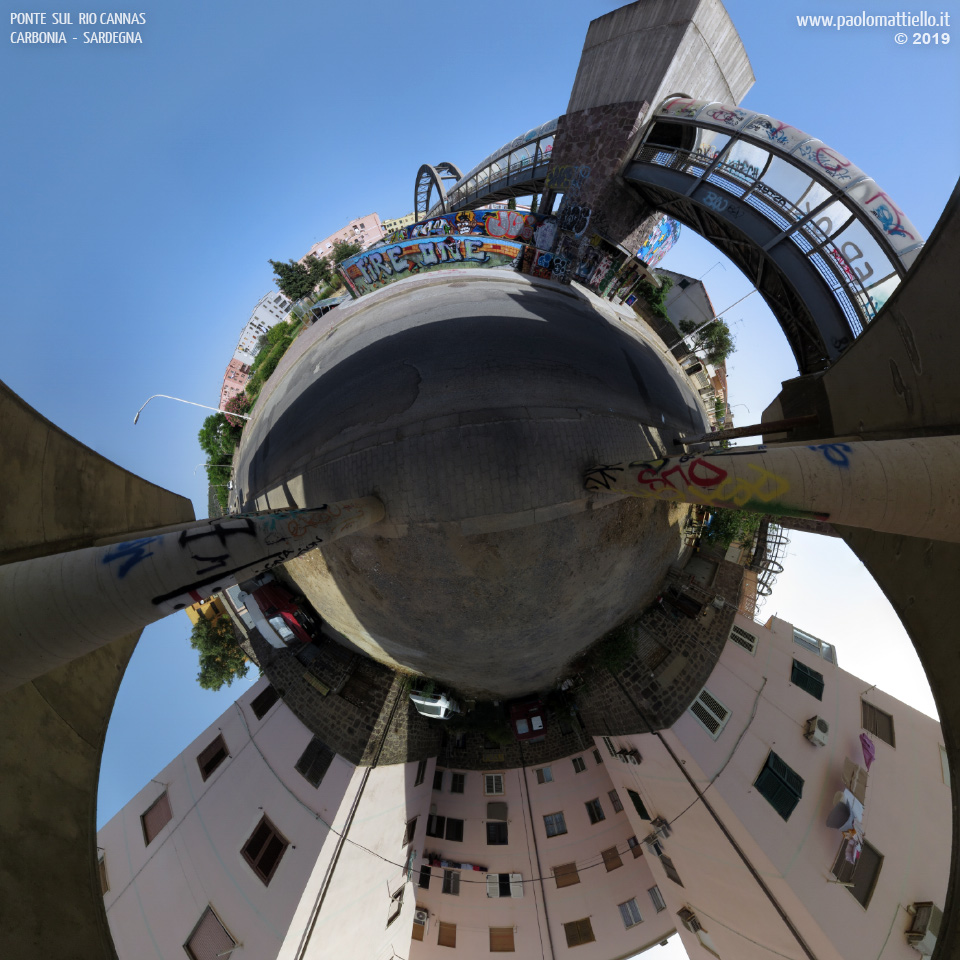 panorama stereografico stereographic - stereographic panorama - Sardegna→Carbonia | Via Cannas, Ponte sul Rio Cannas e skate park, 11.08.2019