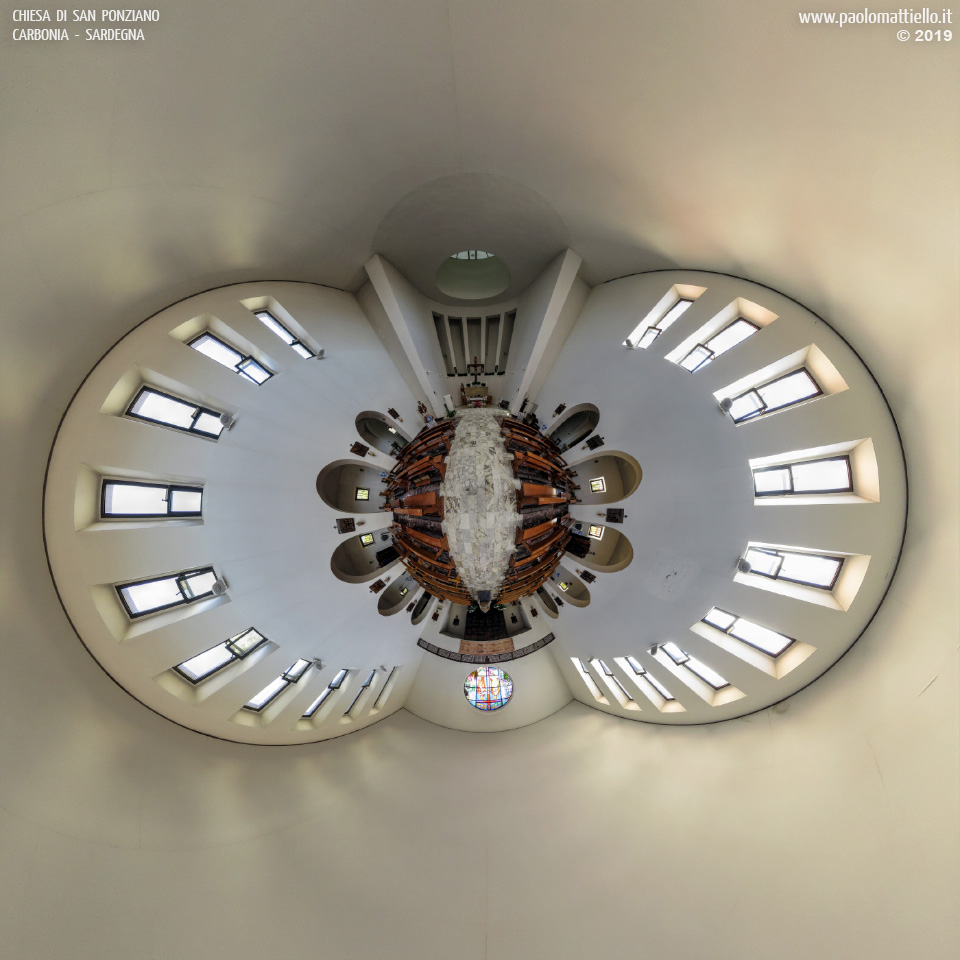 panorama stereografico stereographic - stereographic panorama - Sardegna→Carbonia | Chiesa di San Ponziano, interno, 15.08.2019