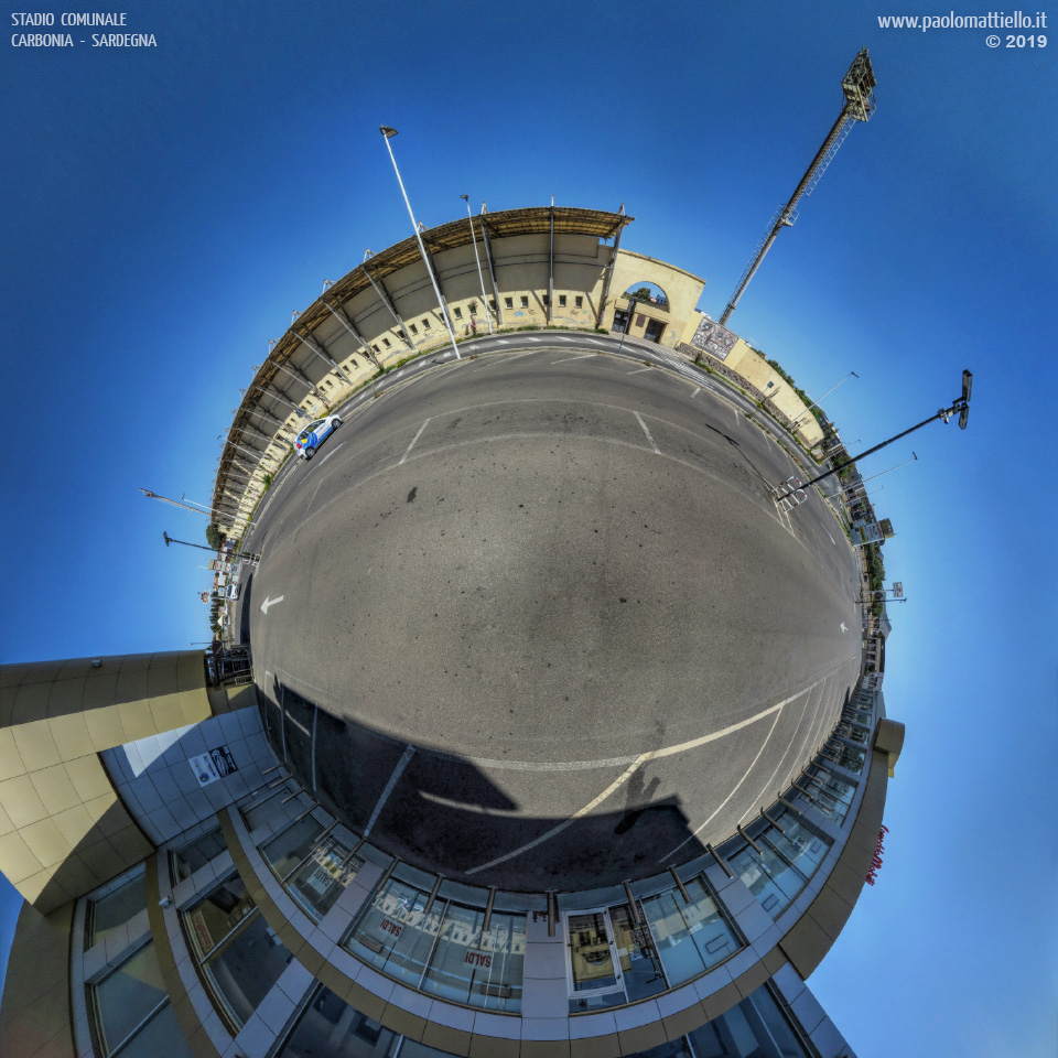 panorama stereografico stereographic - stereographic panorama - Sardegna→Carbonia | Via Stazione, Stadio Comunale Zoboli, 15.08.2019