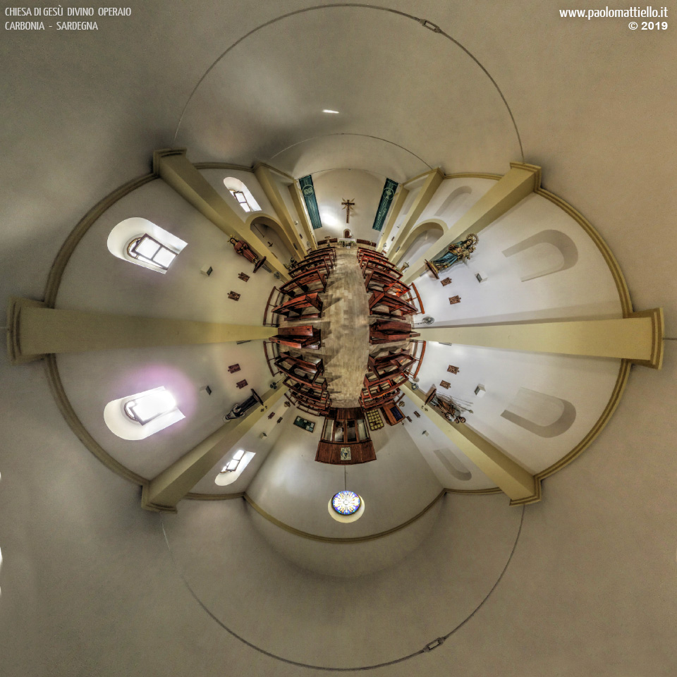 panorama stereografico stereographic - stereographic panorama - Sardegna→Carbonia | chiesa di Gesù Divino Operaio, interno, 29.08.2019