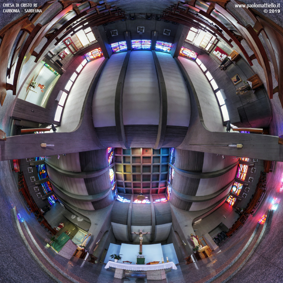 panorama stereografico stereographic - stereographic panorama - Sardegna→Carbonia | Chiesa di Cristo Re, interno, 30.08.2019