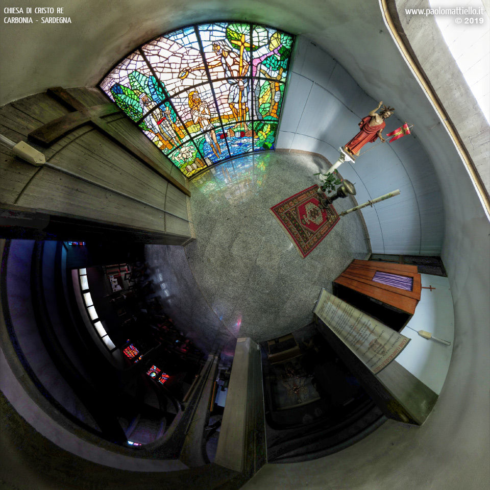 panorama stereografico stereographic - stereographic panorama - Sardegna→Carbonia | Chiesa di Cristo Re, interno, cappella, 30.08.2019