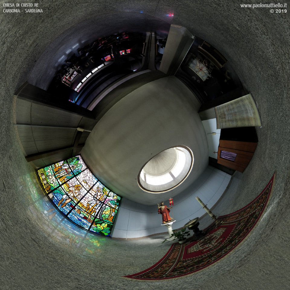 panorama stereografico stereographic - stereographic panorama - Sardegna→Carbonia | Chiesa di Cristo Re, interno, cappella, 30.08.2019