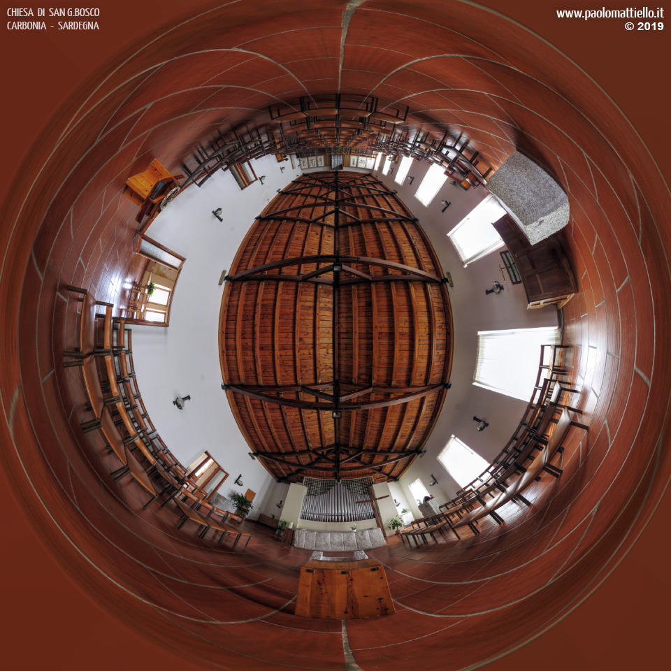 panorama stereografico stereographic - stereographic panorama - Sardegna→Carbonia | Chiesa di San Giovanni Bosco, interno, 30.08.2019