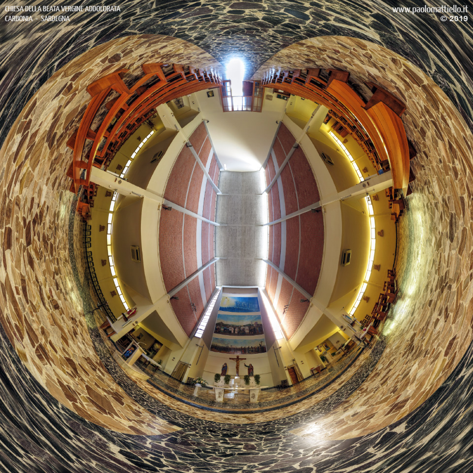 panorama stereografico stereographic - stereographic panorama - Sardegna→Carbonia | Chiesa della Beata Vergine Addolorata (Rosmarino), interno, 04.09.2019