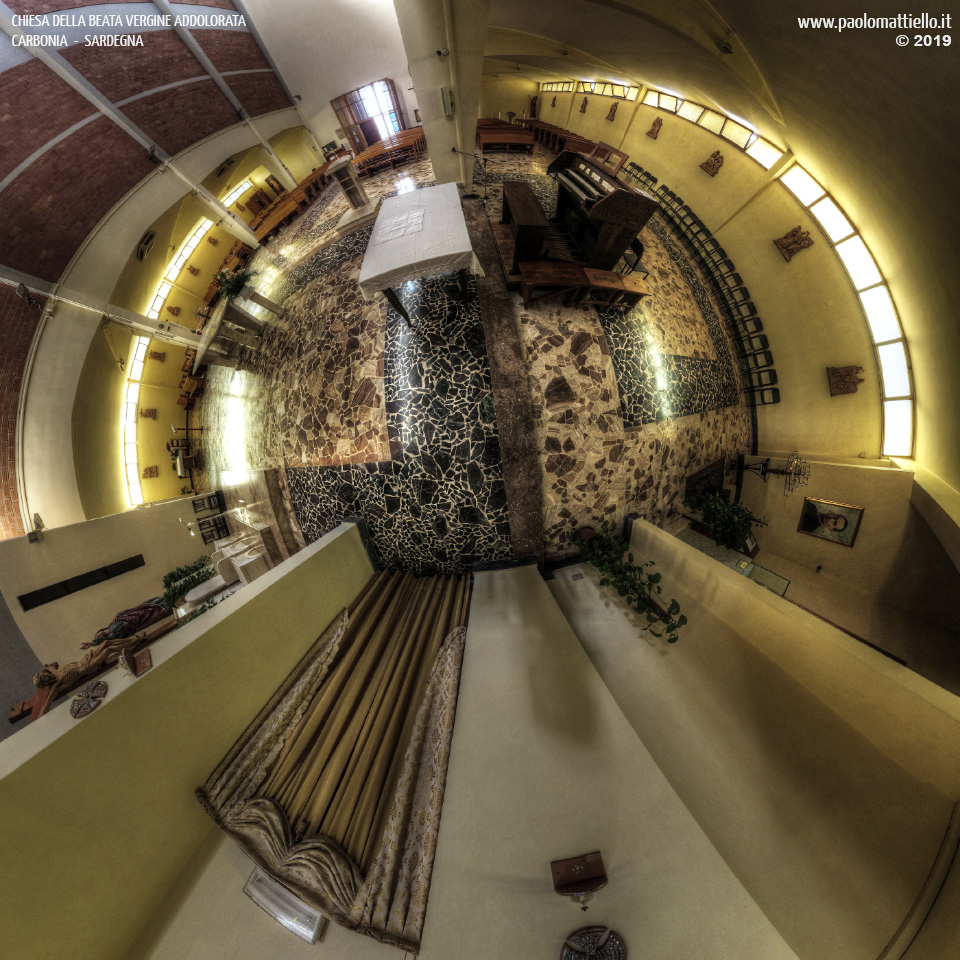 panorama stereografico stereographic - stereographic panorama - Sardegna→Carbonia | Chiesa della Beata Vergine Addolorata (Rosmarino), interno, organo, 04.09.2019
