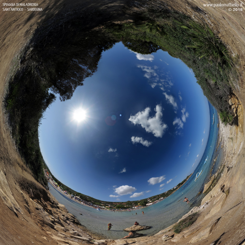 panorama stereografico stereographic - stereographic panorama - Sardegna→Sant'Antioco | Spiaggia di Maladroxia dagli scogli, 05.09.2019