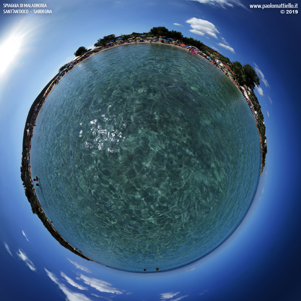 panorama stereografico stereographic - stereographic panorama - Sardegna→Sant'Antioco | Spiaggia di Maladroxia dall'acqua alta 1m con G16, 05.09.2019