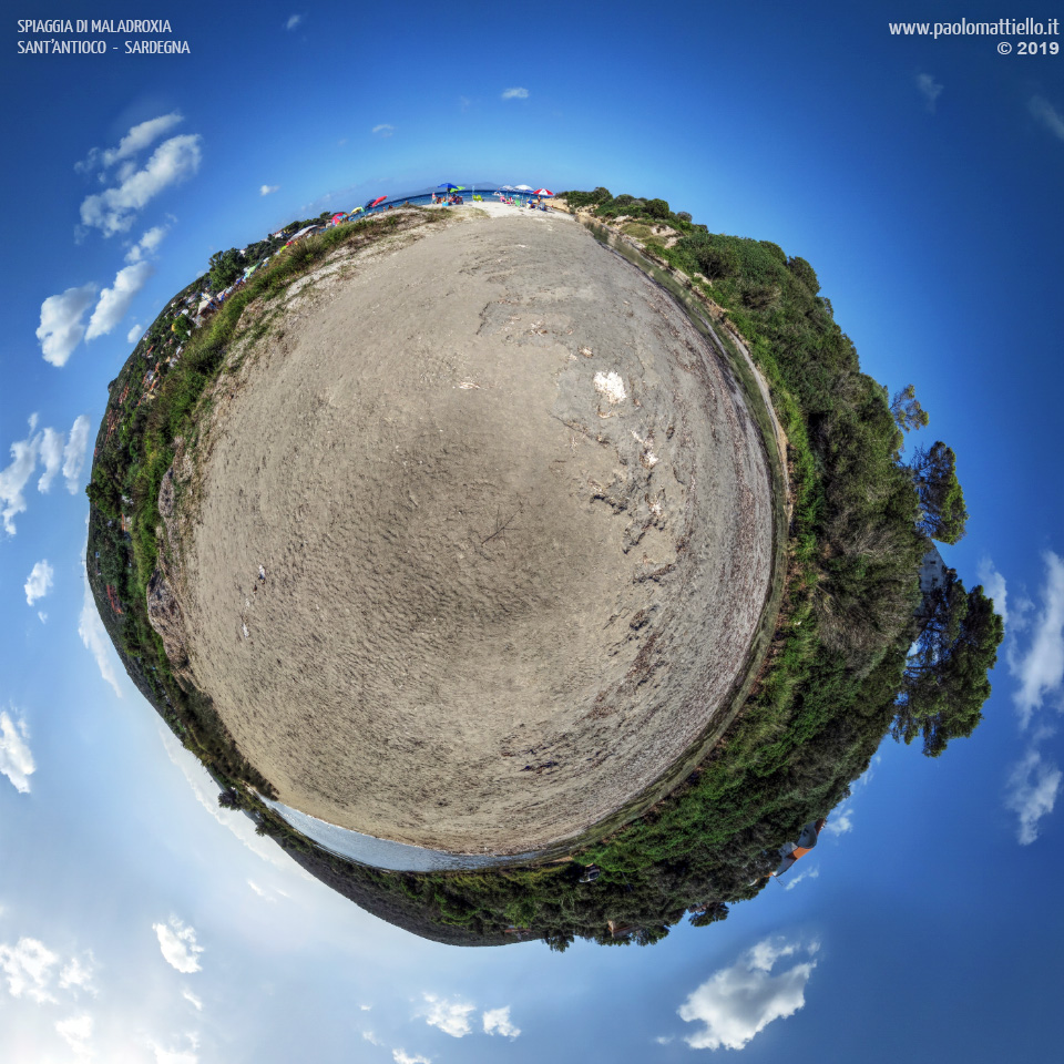panorama stereografico stereographic - stereographic panorama - Sardegna→Sant'Antioco | Spiaggia di Maladroxia dal rio Maladroxia, 05.09.2019