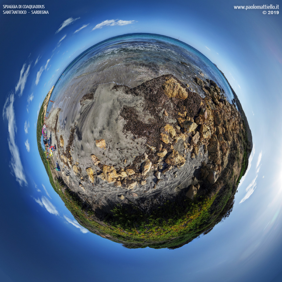 panorama stereografico stereographic - stereographic panorama - Sardegna→Sant'Antioco | Spiaggia di Coa 'e Cuaddus o Coaquaddus, estremità della spiaggia, 06.09.2019
