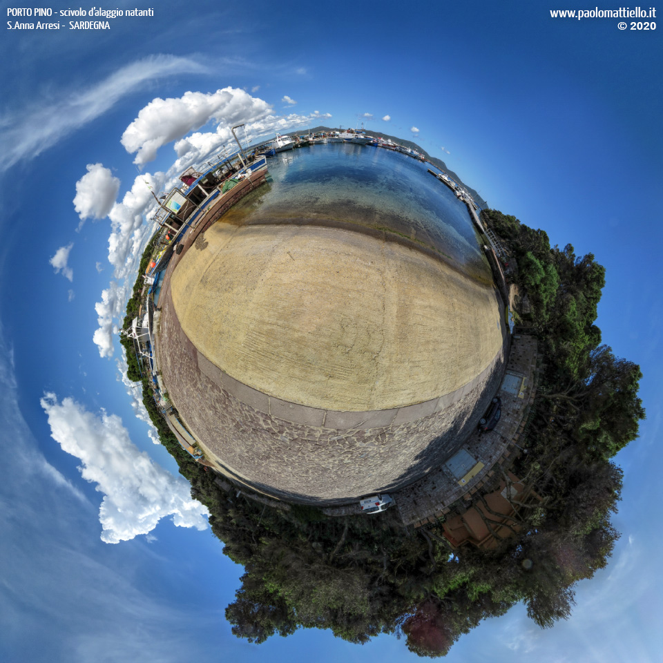 panorama stereografico stereographic - stereographic panorama - Sardegna→Sant'Anna Arresi | Porto Pino, nuovi pontili galleggianti, 10.06.2020