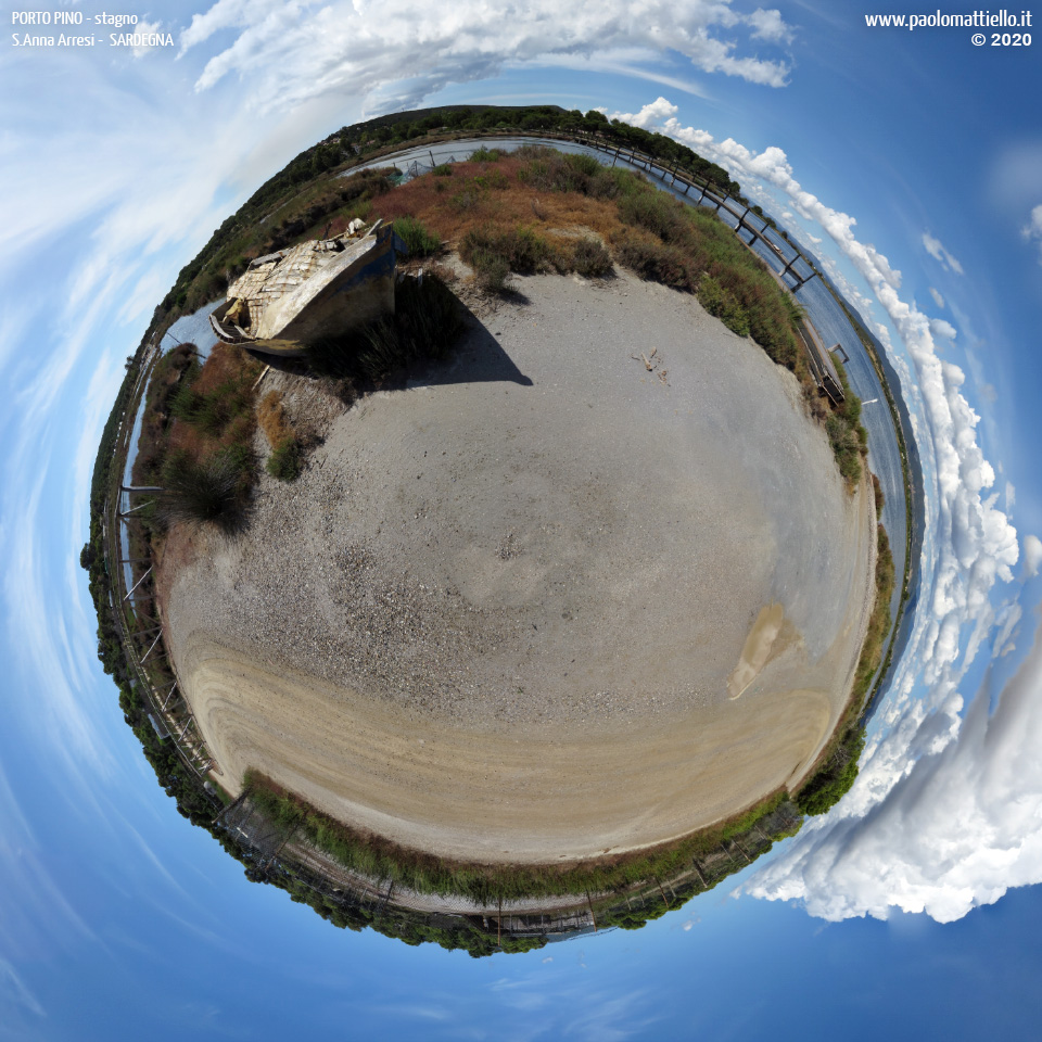 panorama stereografico stereographic - stereographic panorama - Sardegna→Sant'Anna Arresi | Porto Pino, retro del camping e stagno, 10.06.2020