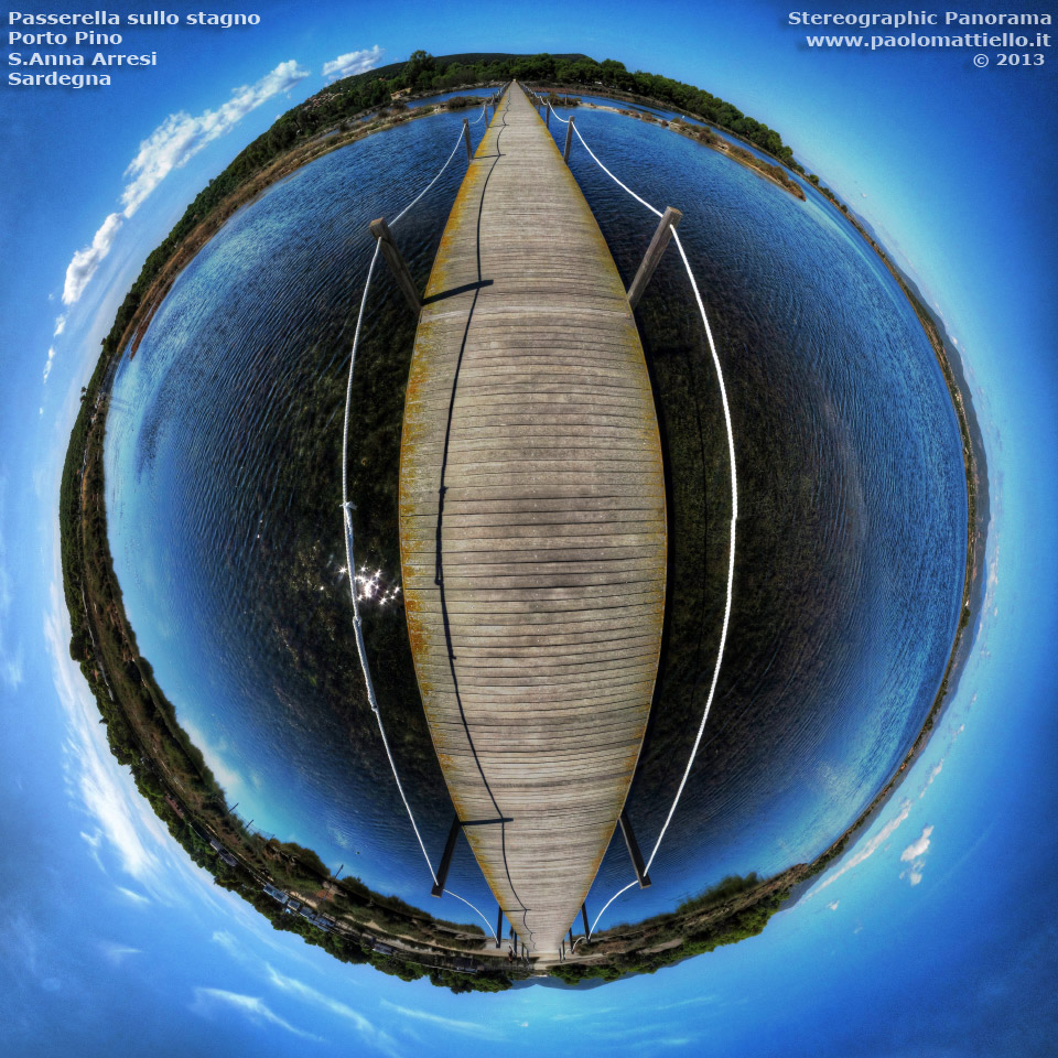 panorama stereografico stereographic - stereographic panorama - Sardegna→S.Anna Arresi→Porto Pino | Passerella sullo stagno, 14.09.2013