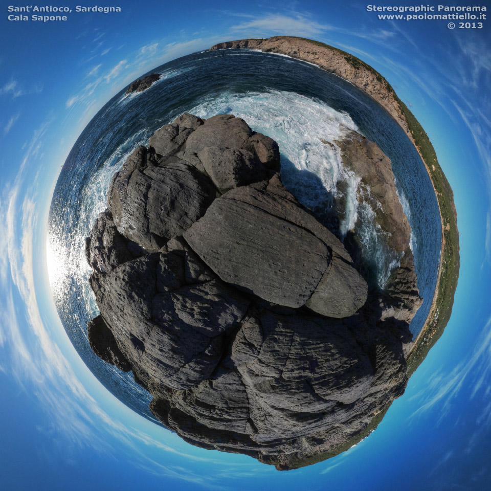 panorama stereografico stereographic - stereographic panorama - Sardegna→Sant'Antioco→Cala Sapone | C.Sapone dall'isolotto, 01.10.2013