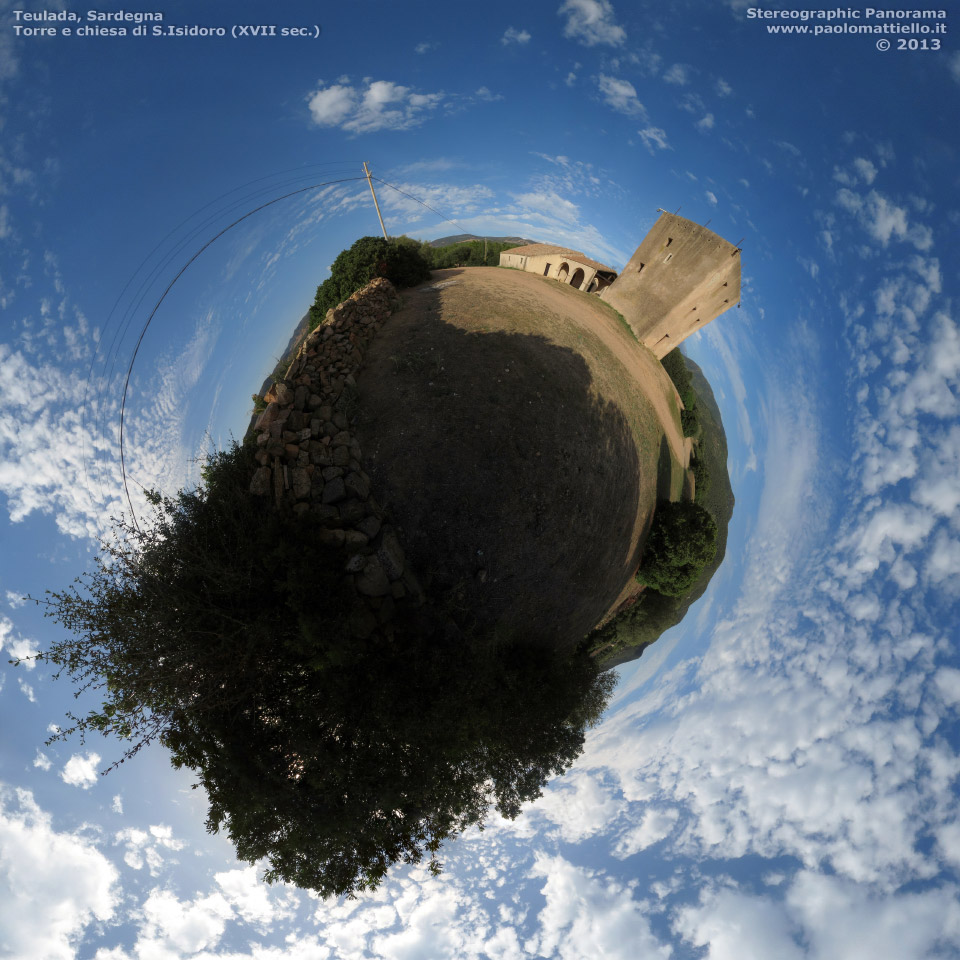 panorama stereografico stereographic - stereographic panorama - Sardegna→Teulada→loc. S.Isidoro | Torre bizantina e chiesa di S.Isidoro, 03.10.2013