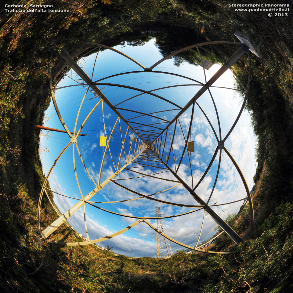 panorama stereografico stereographic - stereographic panorama - Sardegna→Carbonia | Miniera vista dall'interno di un traliccio ENEL, 09.12.2013