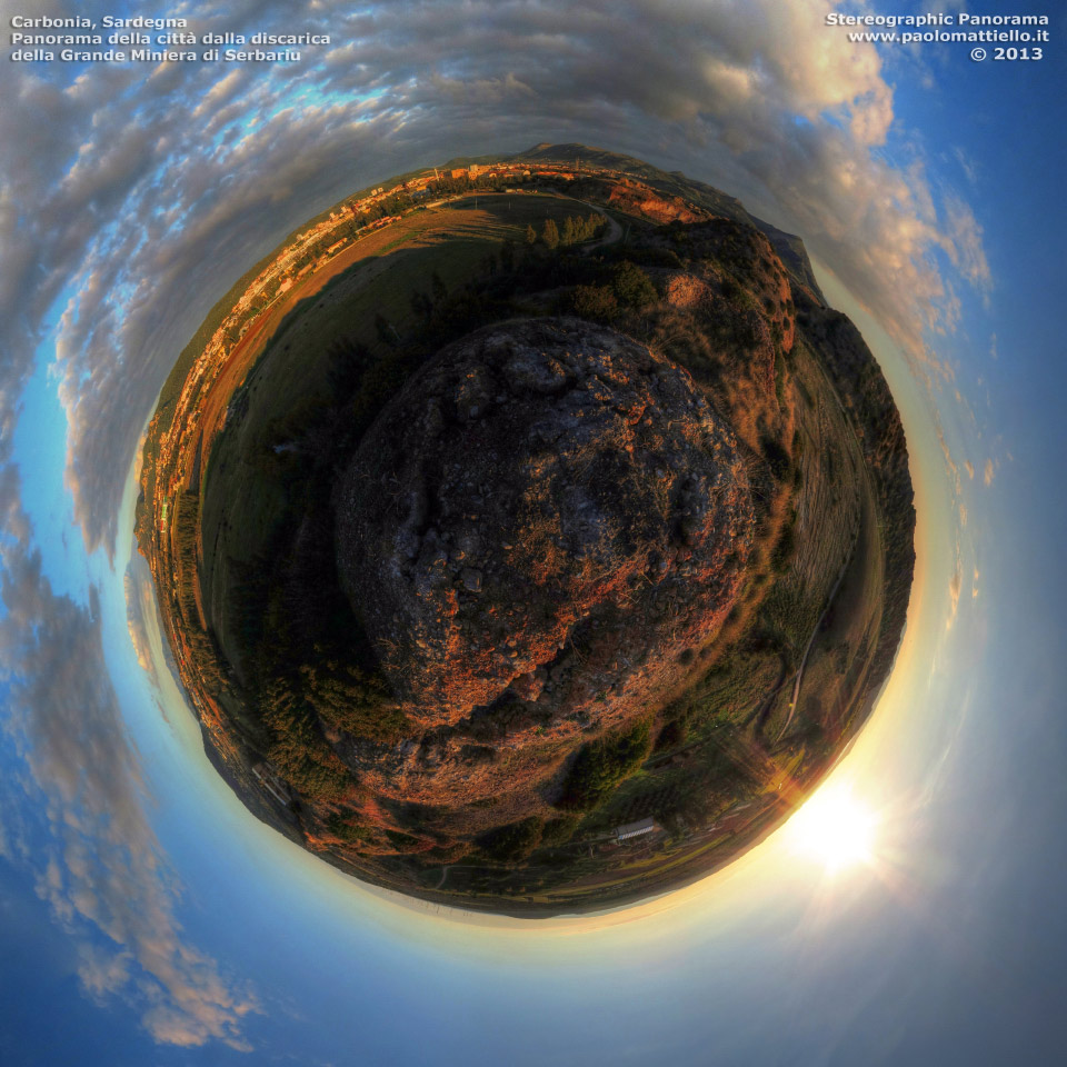 panorama stereografico stereographic - stereographic panorama - Sardegna→Carbonia | Panorama della città dalla discarica della miniera, 09.12.2013