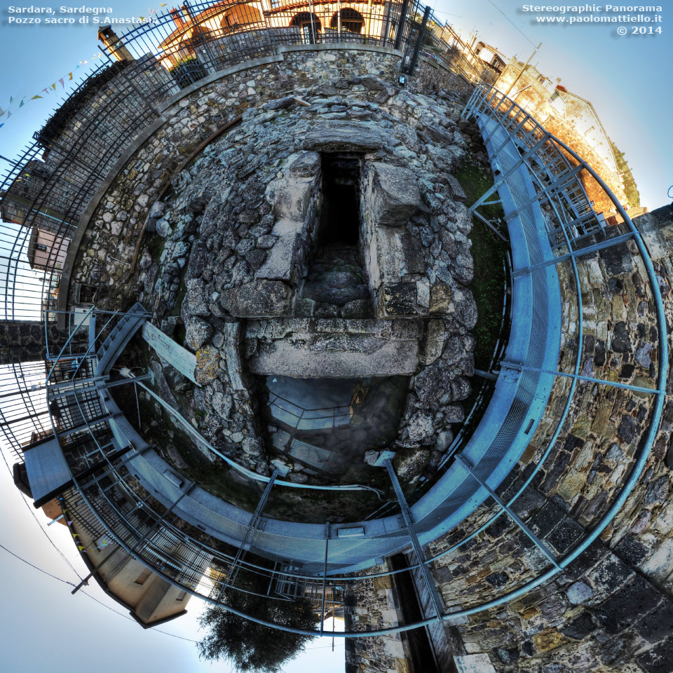panorama stereografico stereographic - stereographic panorama - Sardegna→Sardara | Villaggio nuragico di S.Anastasia, tempio a pozzo, 25.01.2014