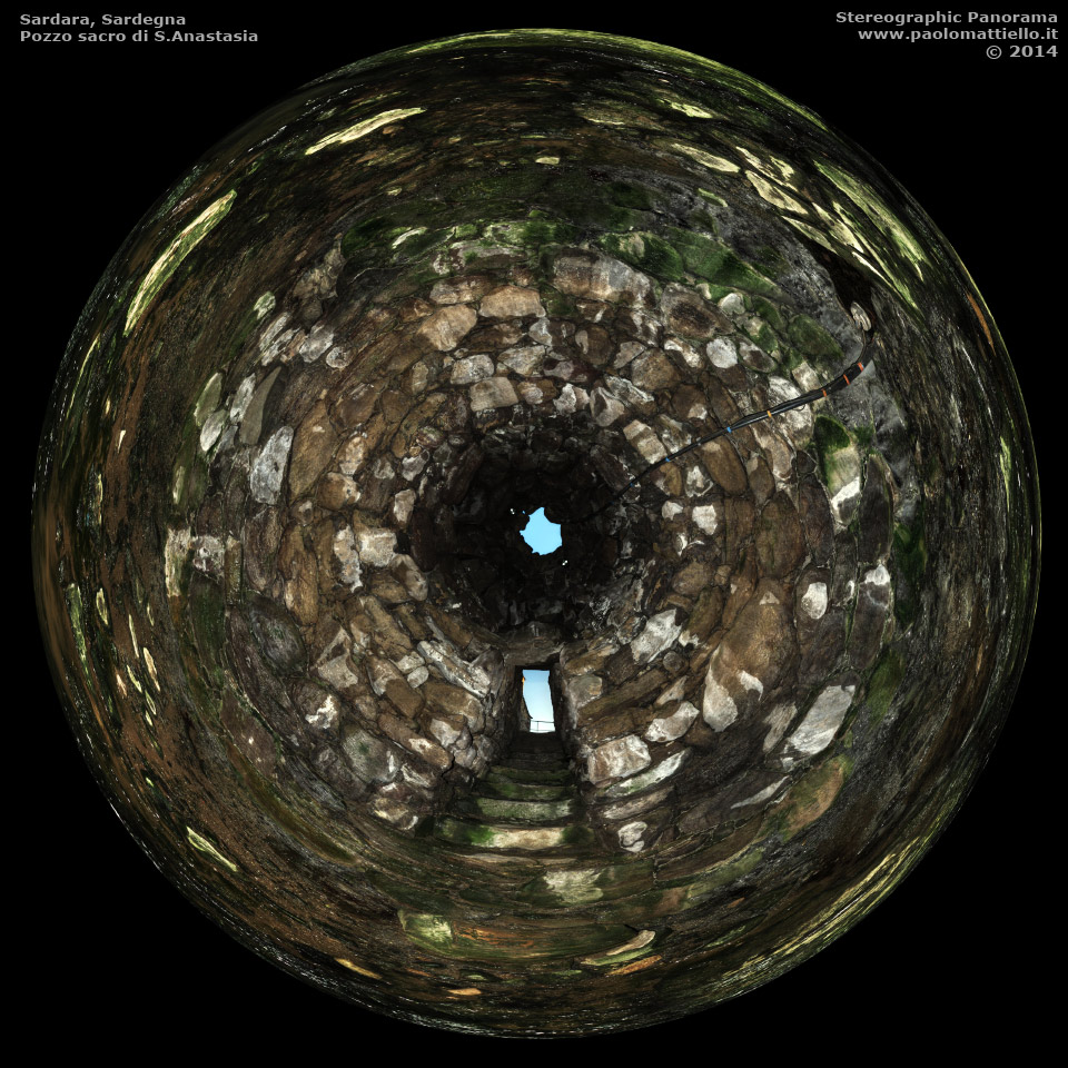 panorama stereografico stereographic - stereographic panorama - Sardegna→Sardara | Villaggio nuragico di S.Anastasia, tempio a pozzo, interno, 25.01.2014