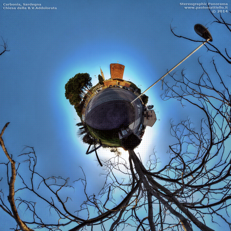 panorama stereografico stereographic - stereographic panorama - Sardegna→Carbonia | Chiesa della Beata Vergine Addolorata (Rosmarino), 26.01.2014