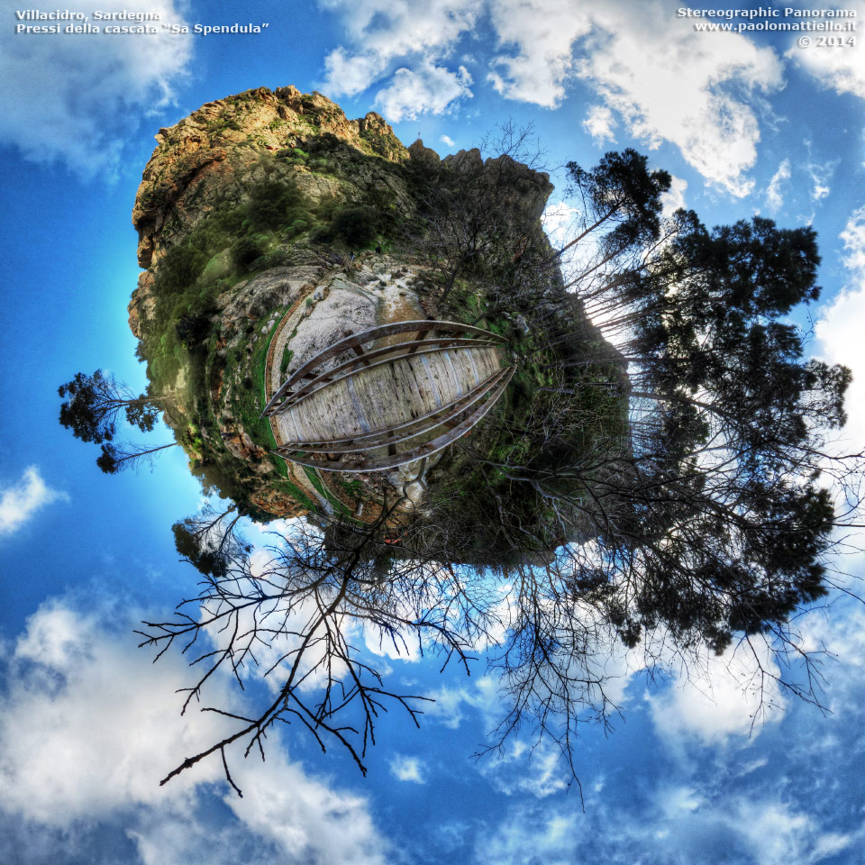 panorama stereografico stereographic - stereographic panorama - Sardegna→Villacidro | Ponticello sul Rio Seddanus, poco dopo Sa Spendula, 25.01.2014