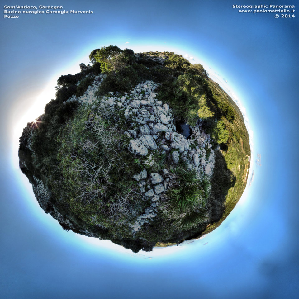 panorama stereografico stereographic - stereographic panorama - Sardegna→Sant'Antioco | Bacino nuragico di Corongiu Murvonis, antico pozzo, 01.02.2014