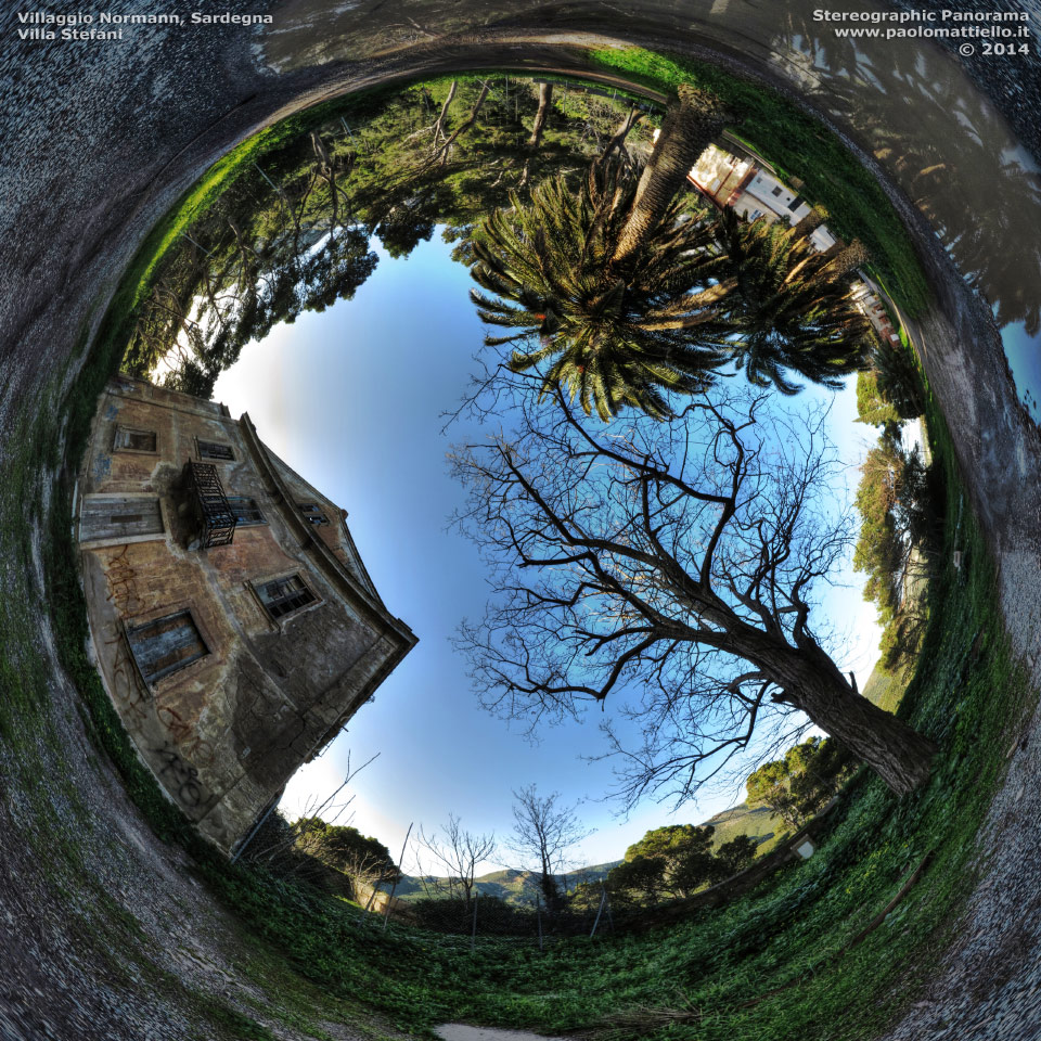 panorama stereografico stereographic - stereographic panorama - Sardegna→Gonnesa→Normann | Ex villaggio minerario Normann, Villa Stefani, 15.02.2014