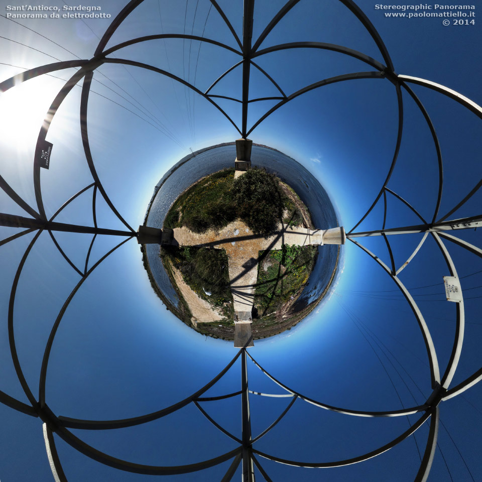 panorama stereografico stereographic - stereographic panorama - Sardegna→Sant'Antioco | Panorama da uno dei giganteschi tralicci ENEL, 01.04.2014