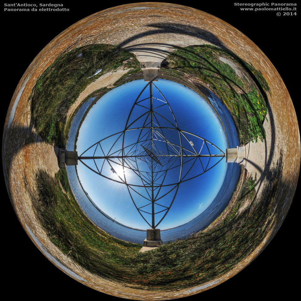 panorama stereografico stereographic - stereographic panorama - Sardegna→Sant'Antioco | Panorama da uno dei giganteschi tralicci ENEL, 01.04.2014