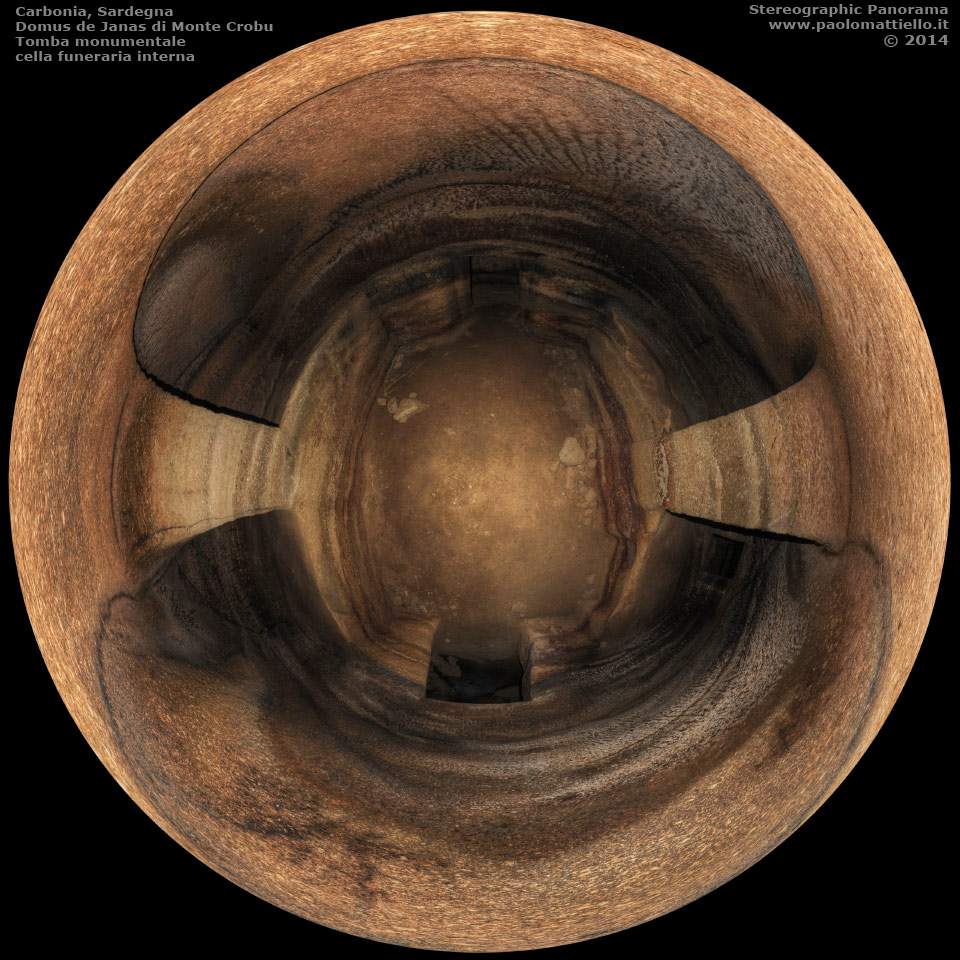 panorama stereografico stereographic - stereographic panorama - Sardegna→Carbonia→Monte Crobu | Domus de Janas, tomba monumentale, cella funeraria, 13.04.2014
