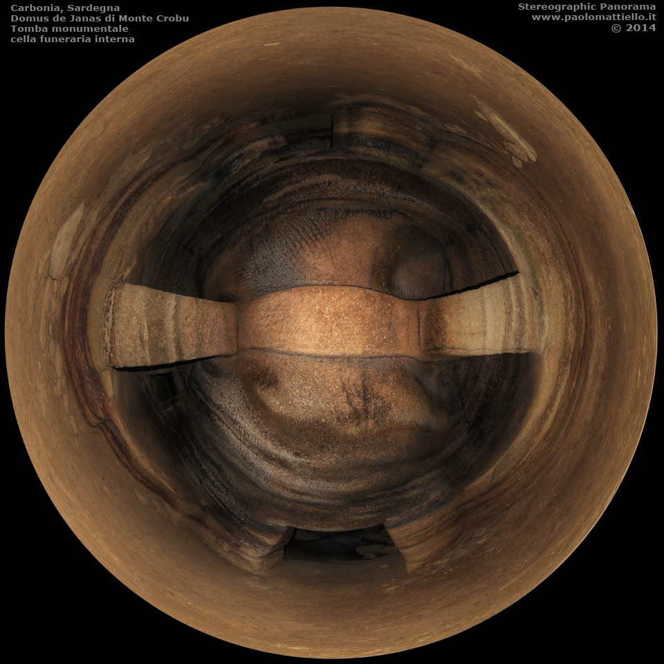 panorama stereografico stereographic - stereographic panorama - Sardegna→Carbonia→Monte Crobu | Domus de Janas, tomba monumentale, cella funeraria, 13.04.2014