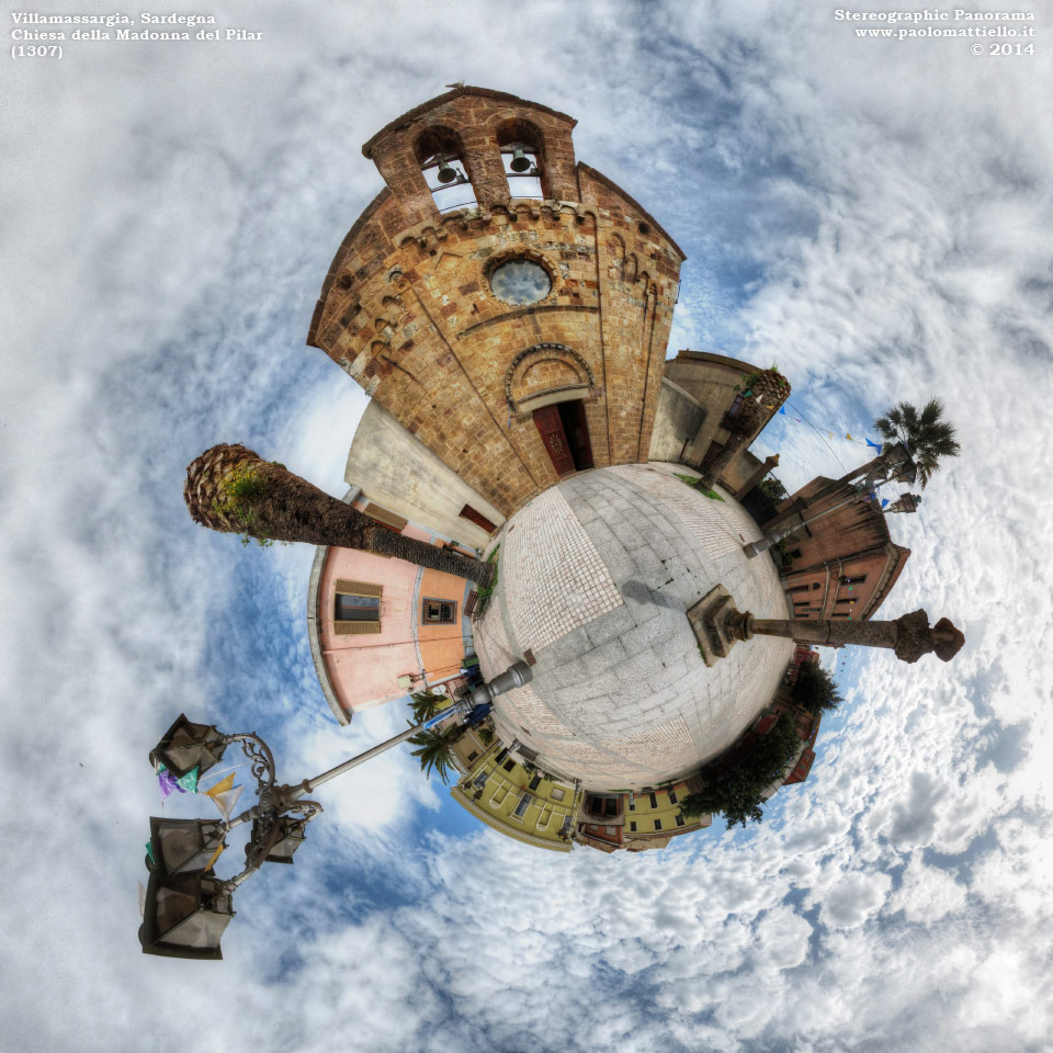 panorama stereografico stereographic - stereographic panorama - Sardegna→Villamassargia | Chiesa della Madonna del Pilar (1307), 12.04.2014