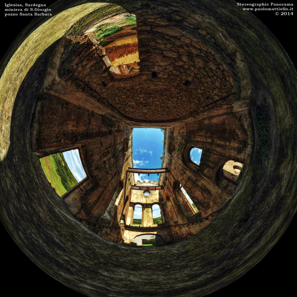 panorama stereografico stereographic - stereographic panorama - Sardegna→Iglesias→loc. San Giorgio | Pozzo Santa Barbara, interno 16.04.2014