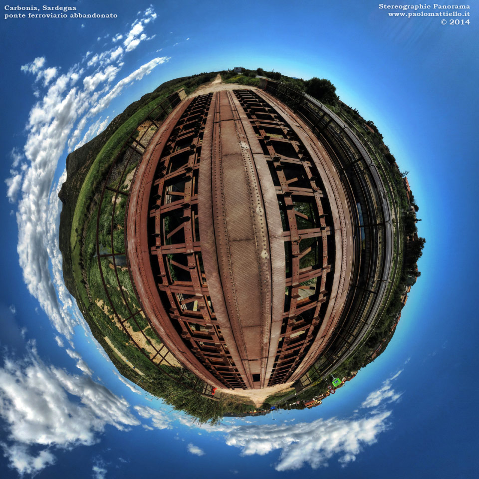 panorama stereografico stereographic - stereographic panorama - Sardegna→Carbonia→Is Gannaus/Su Rei | Ex ponte ferroviario sul Rio S.Milano, 17.04.2014