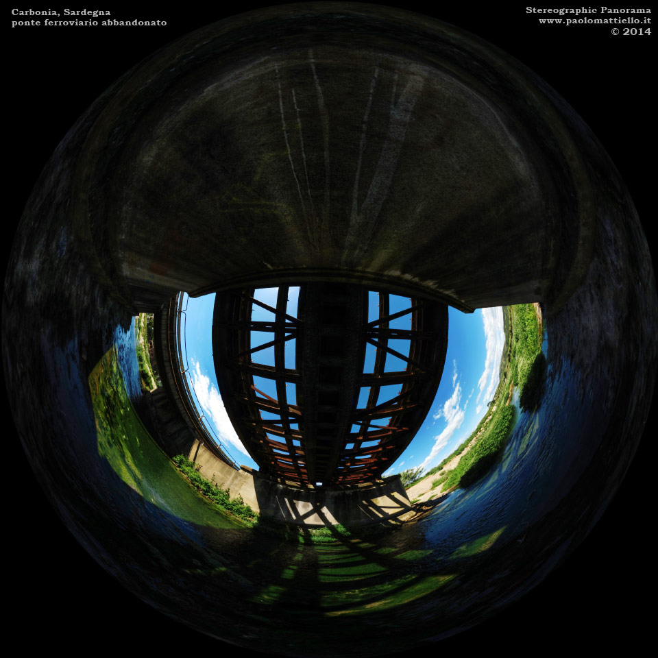 panorama stereografico stereographic - stereographic panorama - Sardegna→Carbonia→Is Gannaus/Su Rei | Ex ponte ferroviario sul Rio S.Milano, 17.04.2014