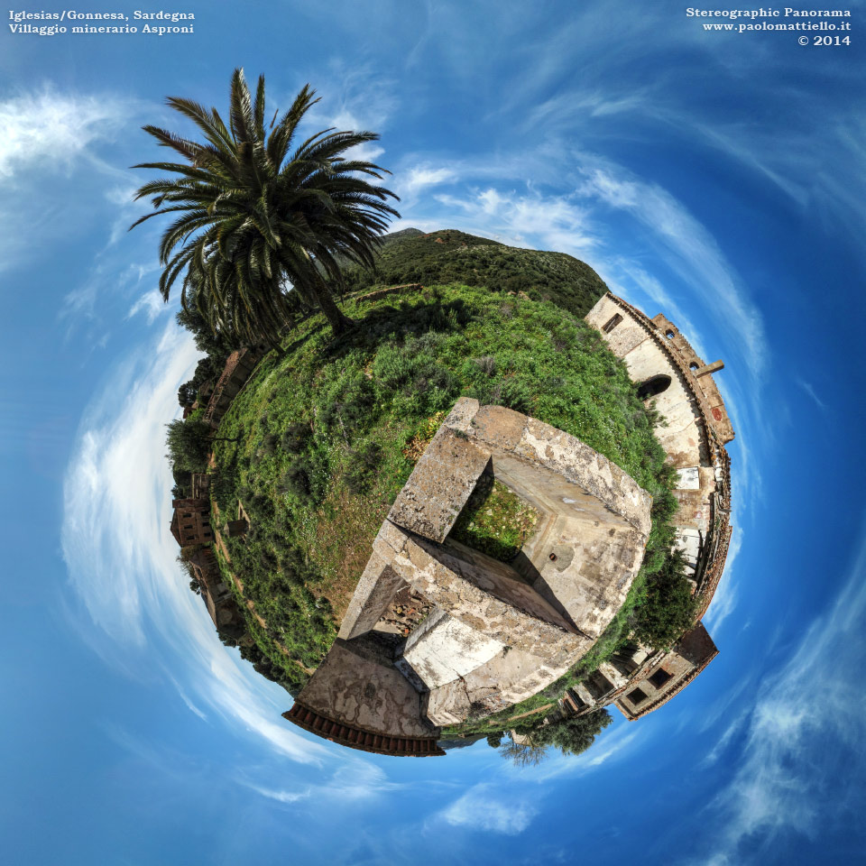 panorama stereografico stereographic - stereographic panorama - Sardegna→Iglesias e Gonnesa | Villaggio Asproni, lavatoio, 18.04.2014