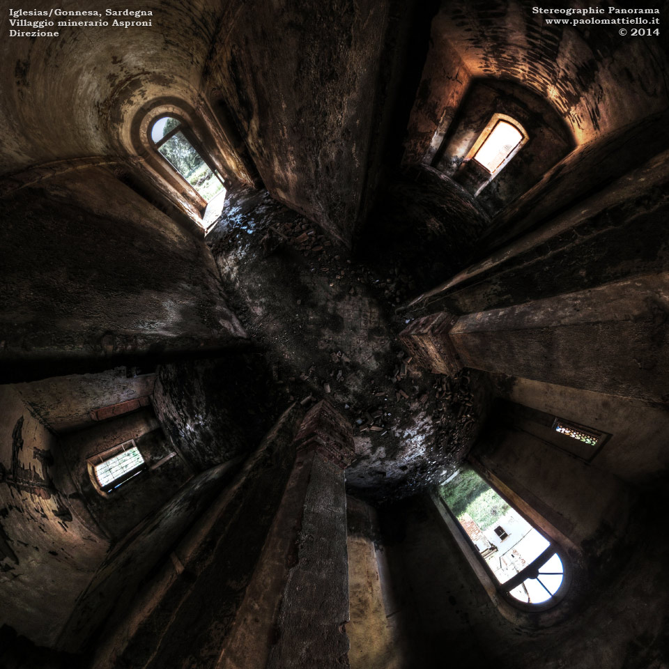 panorama stereografico stereographic - stereographic panorama - Sardegna→Iglesias e Gonnesa | Villaggio Asproni, interno direzione miniera, 18.04.2014