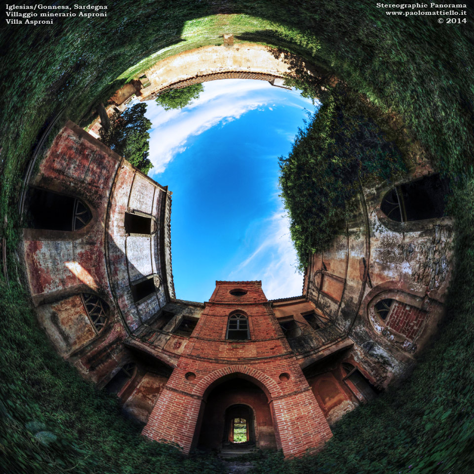 panorama stereografico stereographic - stereographic panorama - Sardegna→Iglesias e Gonnesa | Villaggio Asproni, cortile di Villa Asproni, 18.04.2014