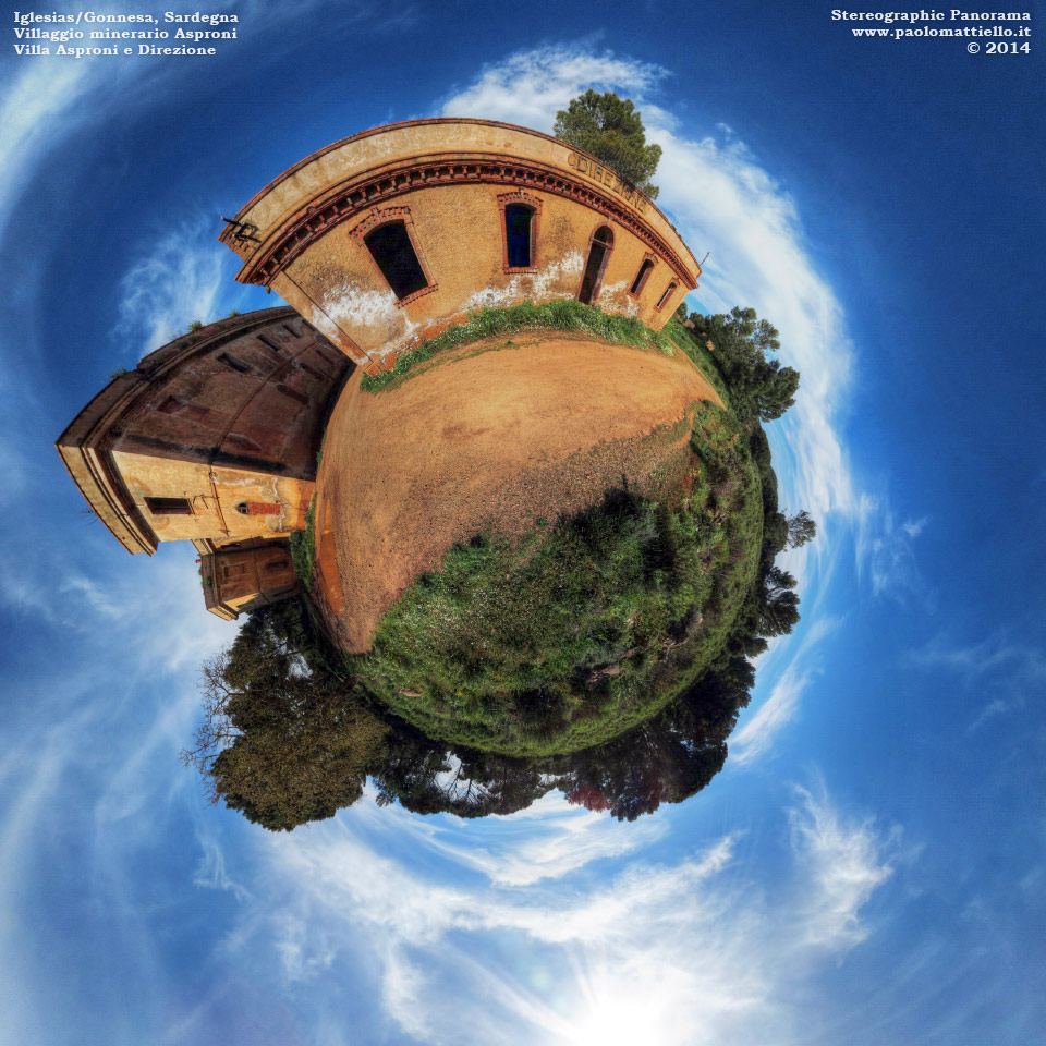 panorama stereografico stereographic - stereographic panorama - Sardegna→Iglesias e Gonnesa | Villaggio Asproni, Villa Asproni e Direzione, 18.04.2014
