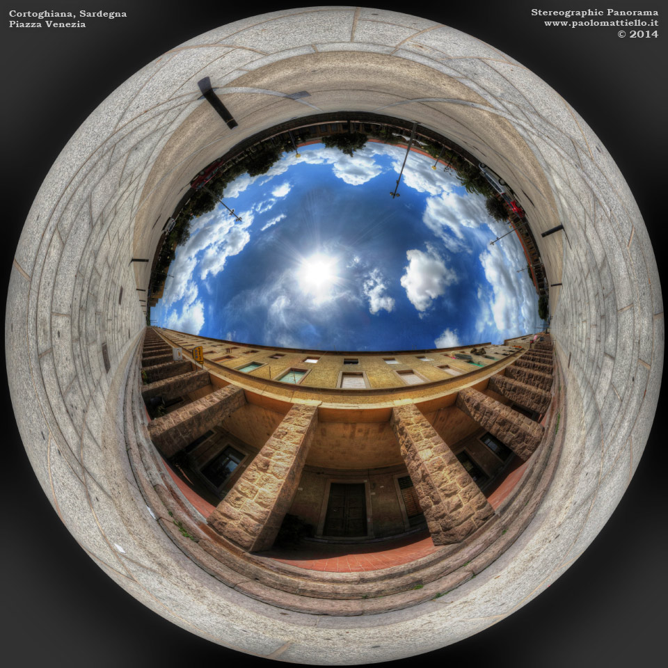 panorama stereografico stereographic - stereographic panorama - Sardegna→Carbonia→Cortoghiana | Piazza Venezia (architettura razionalista, 1939), 29.04.2014